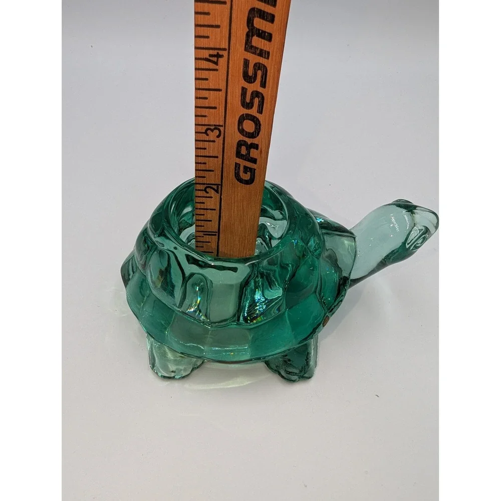 Vintage Indiana Glass Turtle Votive Holder Teal Green Figurine Trinket Dish
